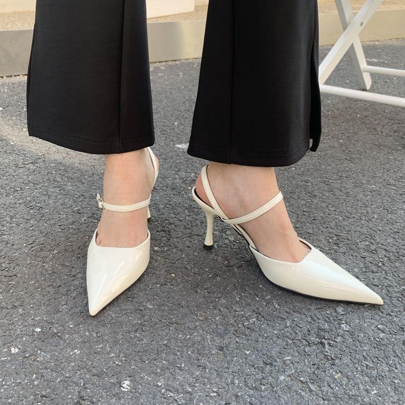 Tacchi sottili neri, piccolo stile profumato, tacchi alti a punta, nuovi sandali versatili estivi da donna in stile fata_voghion.com
