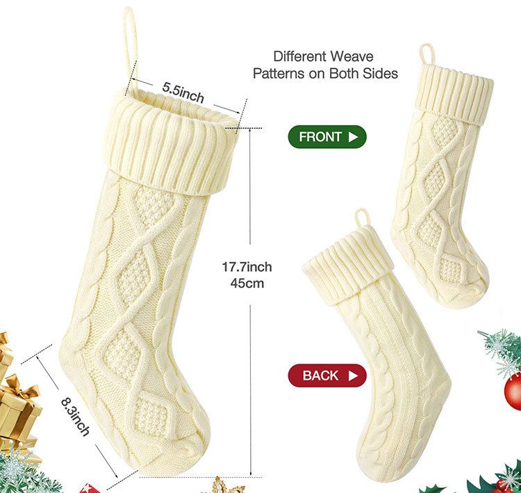 Gezellige gebreide kerstsokken met houten kralenlabels - feestelijke decoratie voor de open haard, kerstboom en cadeauzakjes (groen/rood/wit 32 cm)_voghion.com