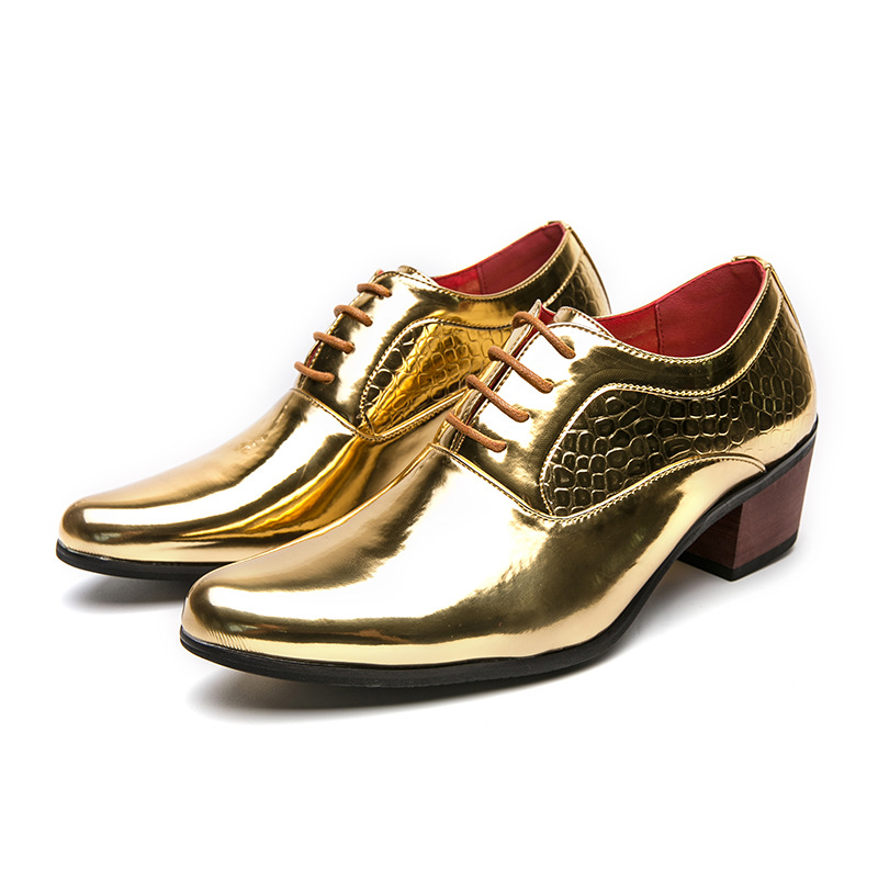 Gold Pointed High Heels Men's Shoes, Oversized Spring And Autumn Fashion Boots, Business Casual Leather Shoes For_voghion.com