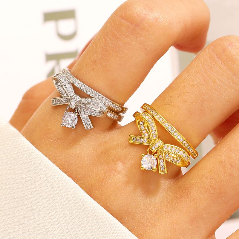 new copper diamond bow ring female ins style design sense wheat ear open index finger ring_voghion.com