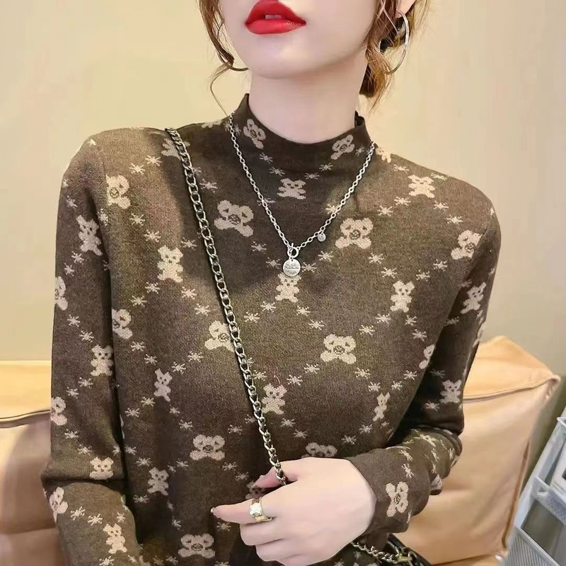 Dames plus en verdikte Duitse veet trui alles-in-één halve coltrui buitenlandse stijl warme basis shirt tops voor dames_voghion.com