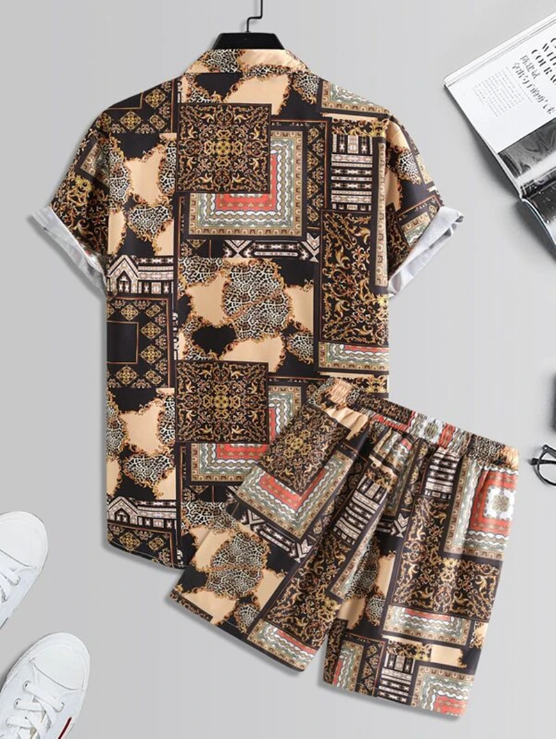2024 sommer männer Hemd Casual Lose kurzarm Shorts Strand Set_voghion.com