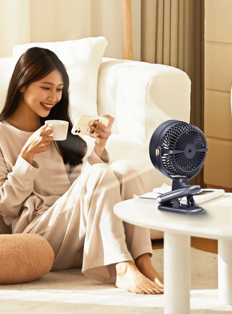 Clip-On Rechargeable Air Circulator Fan With Night Light - 360° Adjustable 3 Speeds USB Powered Quiet Operation For Desk/Bedroom/Wall Mount_voghion.com
