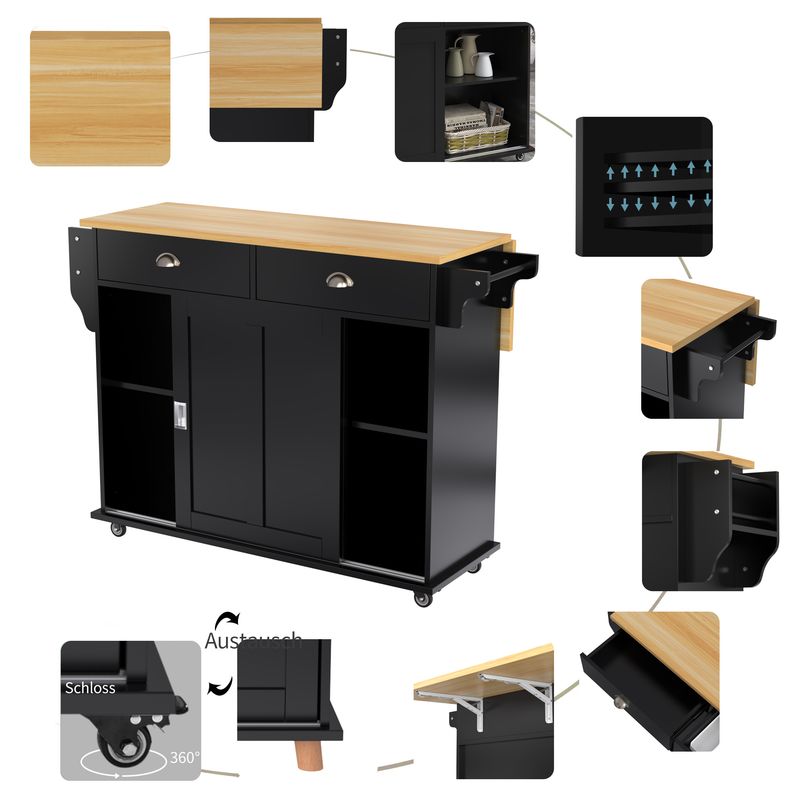 Aparador Schwarz 112x94cm, Klappbare Platte, Stauraumtüren, Rollen Für Küche/Esszimmer_voghion.com