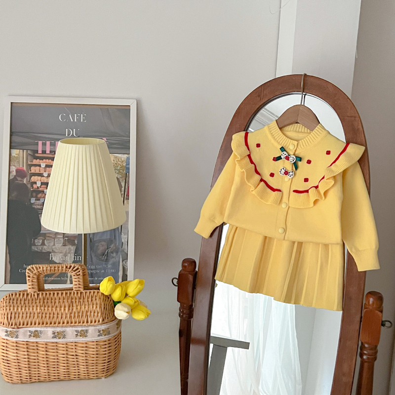 Kinder Pullover Neue Herbst/Winter Lange ärmeln Puppe Strickjacke Gestrickte Zwei Stück Rock Mädchen Nette Koreanische Ausgabe_voghion.com