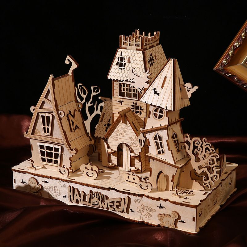 Halloween-serie 3D driedimensionale Halloween-huis houten puzzel DIY educatieve kinderhuispuzzel speelgoed_voghion.com