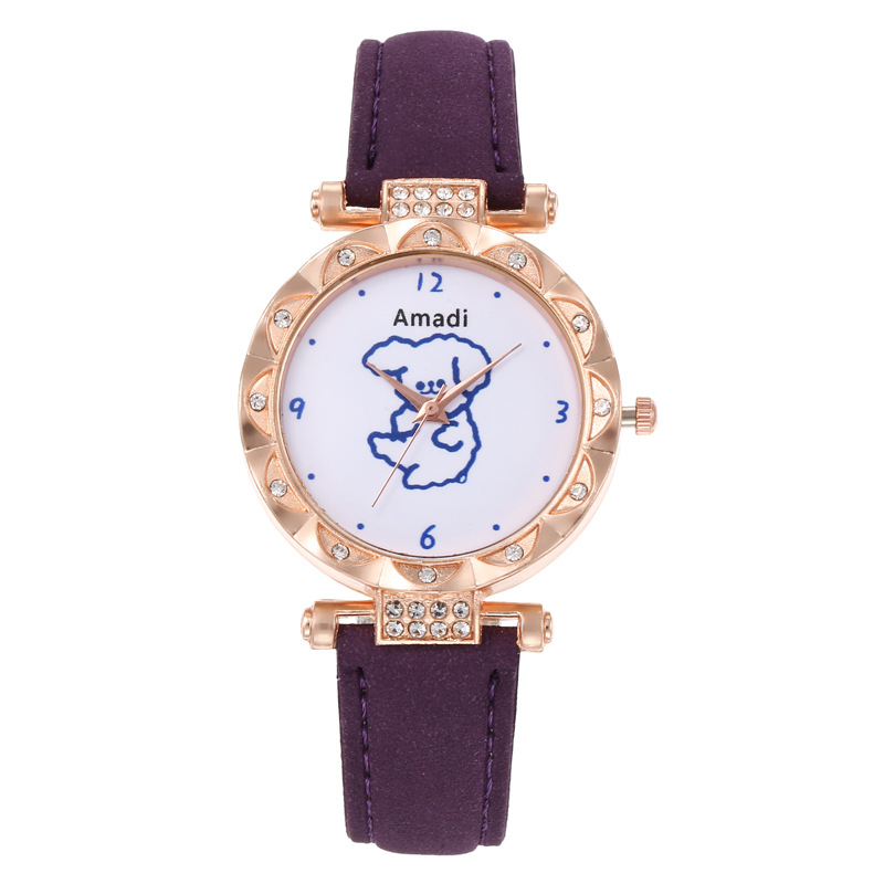 2024 Orologio da orsetto minimalista e carino 2024 Set di due pezzi di bracciali a stella per orologi da donna, pelle smerigliata per orologi al quarzo da donna_voghion.com