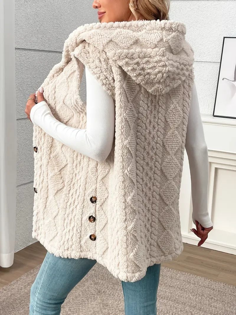 Gilet boutonné à capuche en polaire double face pour femme – Cardigan d'hiver léger et élégant (plusieurs couleurs et tailles)_voghion.com