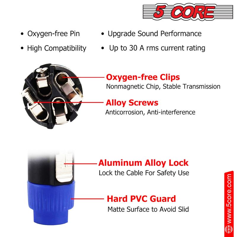 5 Core 4 Pole Speakon Connector 6 Pieces with Twist Lock Audio Jack Male Plug – Loud Speaker to Amplifier Plug - 4 Conductor Speak-On Cable Adapter Re_voghion.com