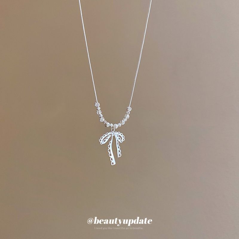 Schlichte Halskette mit Spitzenschleifen-Anhänger aus Silber für Damen, Nischendesign mit High-End-Feeling, Schlüsselbeinkette, Internet-Berühmtheit_voghion.com