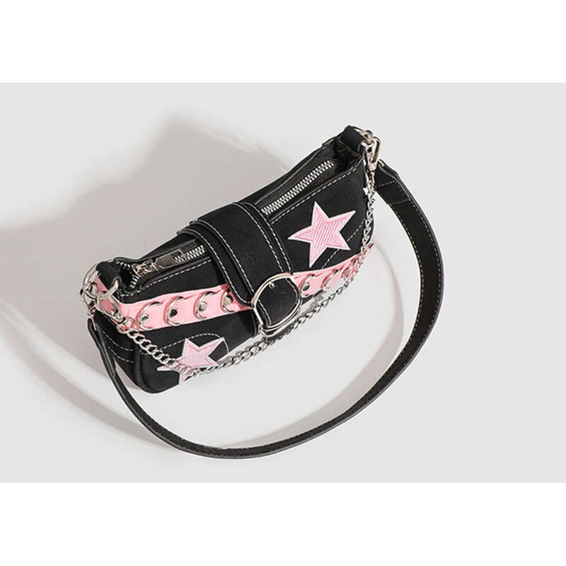 2025 New Tide Niche Design Pink Belt Star Chain Armpit Women's Bag_voghion.com