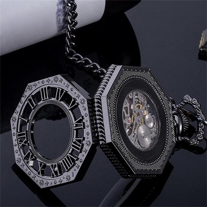 New creative retro retro clamshell mechanical pocket watch men's and women's Roman numerals hollowed-out creative table gift watch_voghion.com