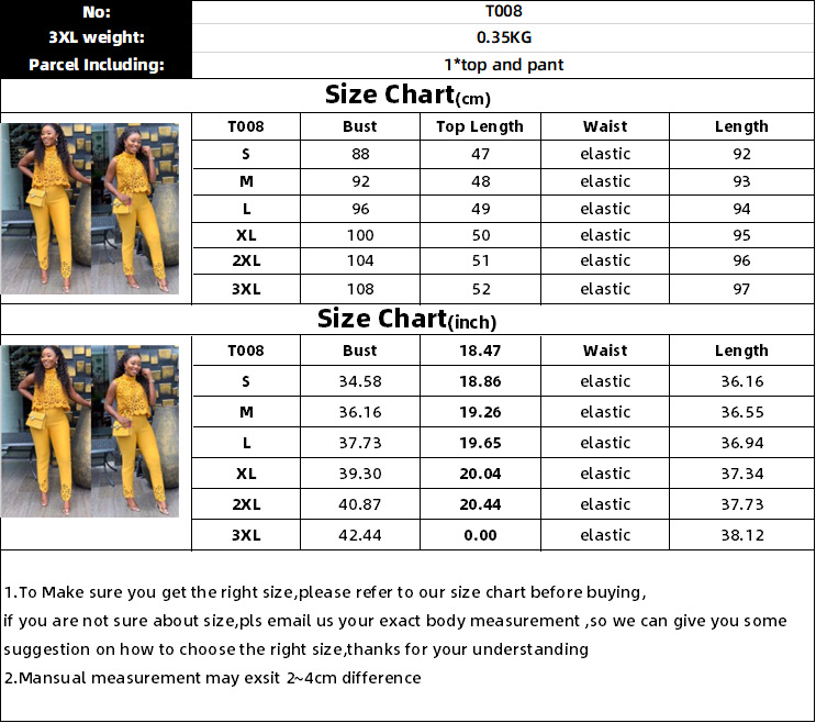 Women's temperament sleeveless hollow top pants yellow suit two-piece set_voghion.com