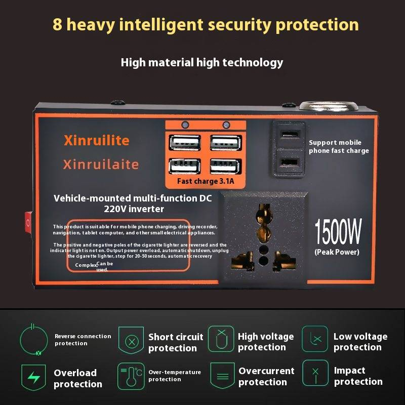 Inverter per auto, 12v24v universale, convertito in alimentazione domestica 220V, caricabatteria multifunzionale per auto_voghion.com