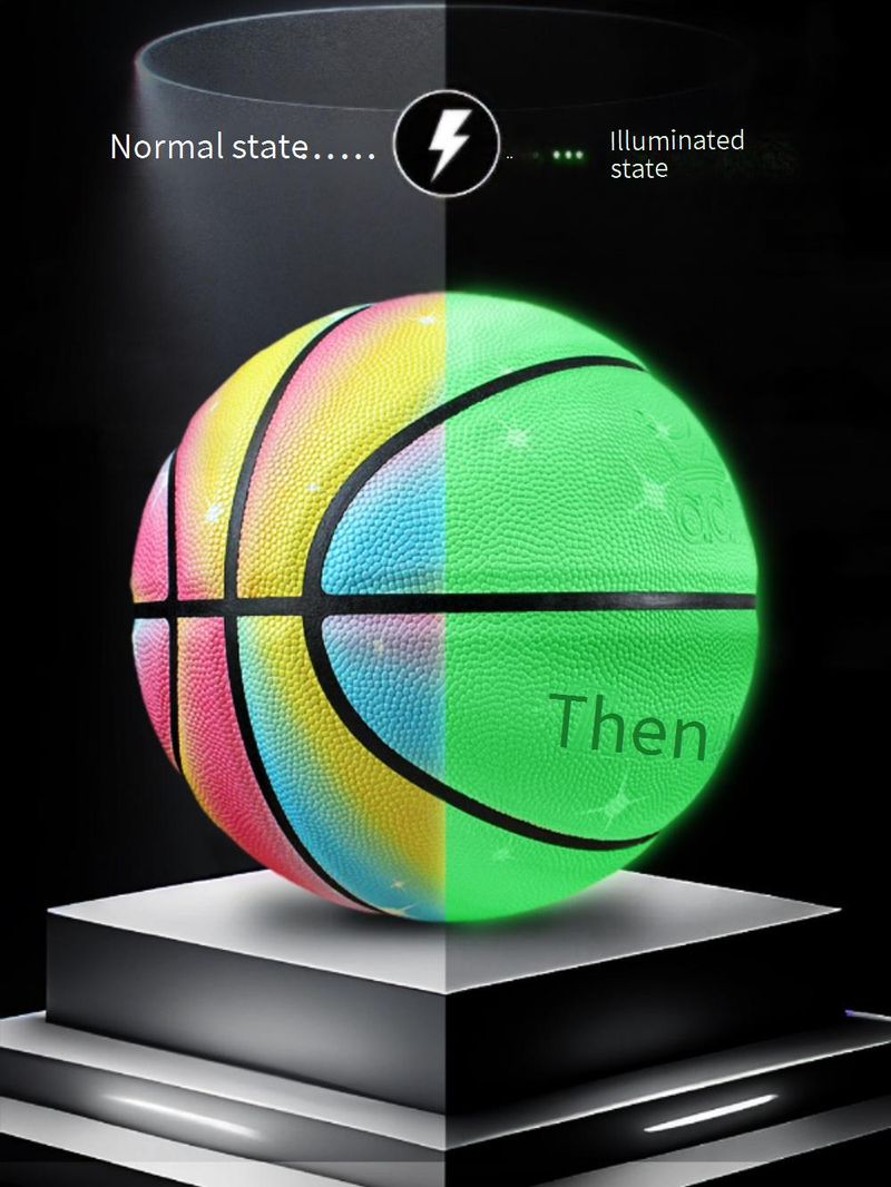 Im Dunkeln leuchtender Basketball, Größe 5 und 7 – Regenbogen-PU-Basketball für Kinder/Jugendliche, langlebiger Trainingsball für drinnen und draußen_voghion.com