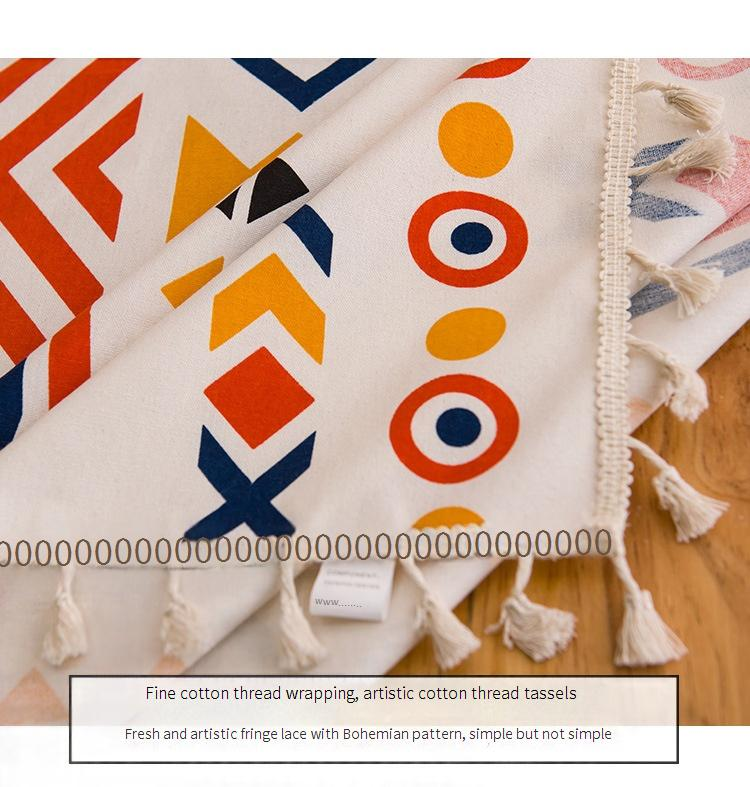 Nappe bohème imperméable lavable en coton et lin mélangé avec imprimé géométrique rectangulaire pour table à manger, pique-nique, décoration d'intérieur_voghion.com