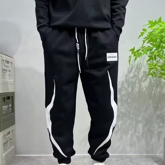 Men's Trendy Casual Jogger Pants With Color Block Design - Elastic Cuff Loose Fit, Comfortable & Stylish For Everyday Wear (Black, M-3XL)_voghion.com