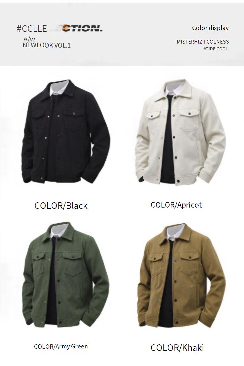 Men's Corduroy Jacket Slim Fit Casual Vintage Stand Collar Windproof Lightweight Polyester Coat For Spring Autumn_voghion.com