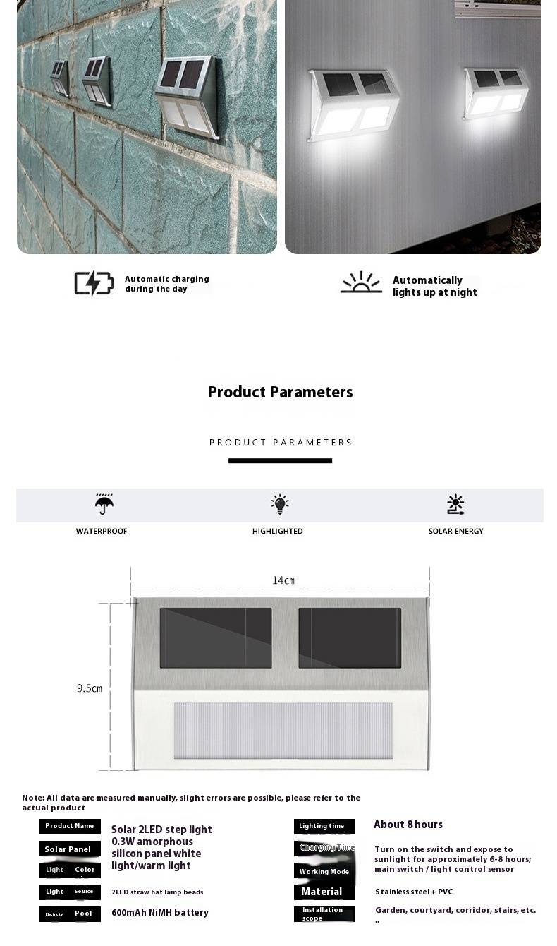 HDH Solar-Stufenleuchten für den Außenbereich, warmweiße LED-Treppenleuchten für Garten, Weg, Zaun, Wand, Terrasse, wasserdichte und energiesparende dekorative Beleuchtung_voghion.com