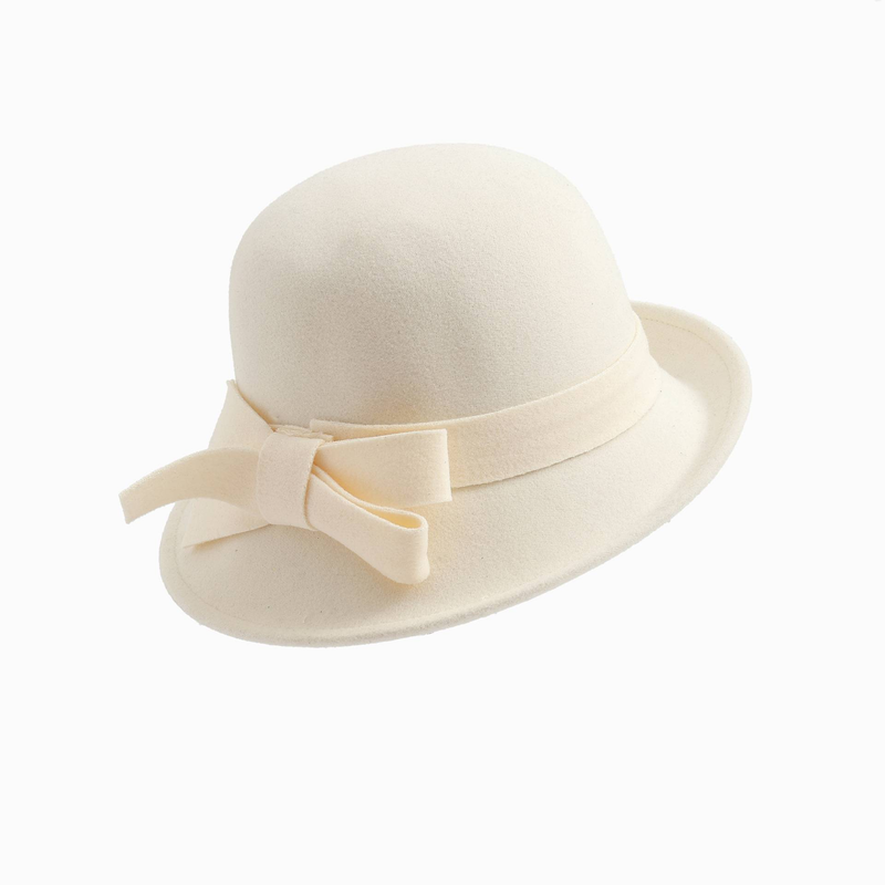 Cappello da donna in lana francese, elegante, vintage, con fiocco riccio, alla moda, con testa grande, in feltro_voghion.com
