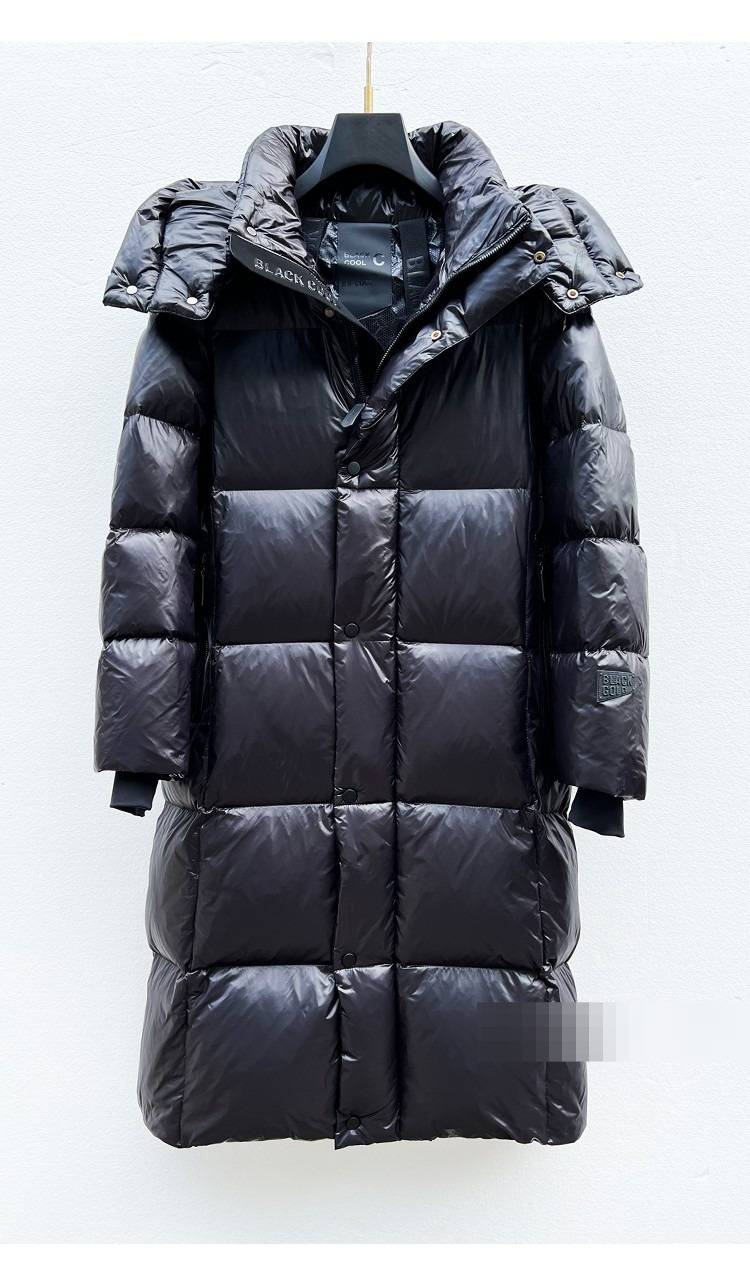 Unisex Black & Gold 6-Panel Mid-Length Down Coat, Knee-Length White Goose Feather Jacket, Thickened Winter Parka With High Neck (Korean Loose Fit)_voghion.com