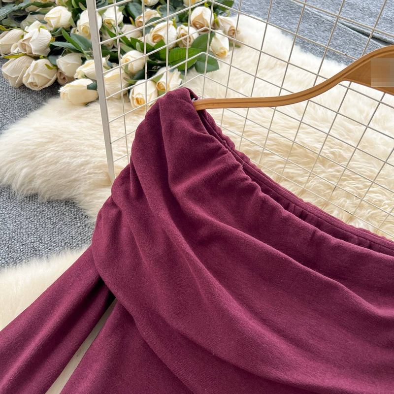 Elegant Off-Shoulder Knotted Blouse & High-Waist Pencil Skirt Set – Chic Two-Piece Outfit For Women (Purple, Gray, Dark Brown, Black, One Size)_voghion.com