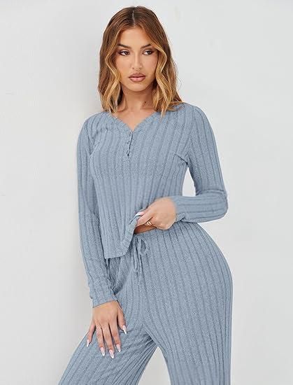 Ensemble de survêtement décontracté en tricot pour femme, haut à manches longues et pantalon ample, tenue deux pièces pour l'automne et l'hiver_voghion.com