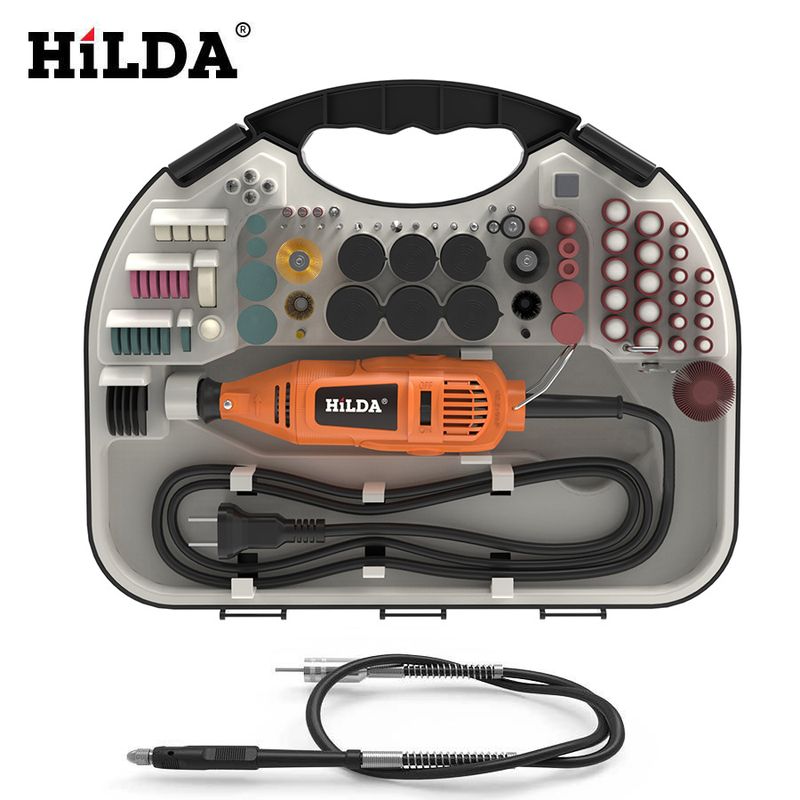 Penna per incisione elettrica HILDA da 125 W con mandrino da 8 mm, velocità variabile da 15.000 a 40.000 giri/min, mola da 3,2 mm massima, albero morbido e accessori_voghion.com