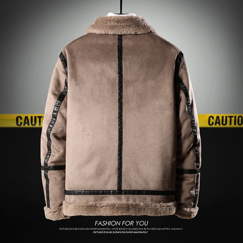 Blouson aviateur d'hiver en similicuir et polaire pour homme – Mélange de polyester épais avec intérieur en peluche (gris, M-5XL)_voghion.com