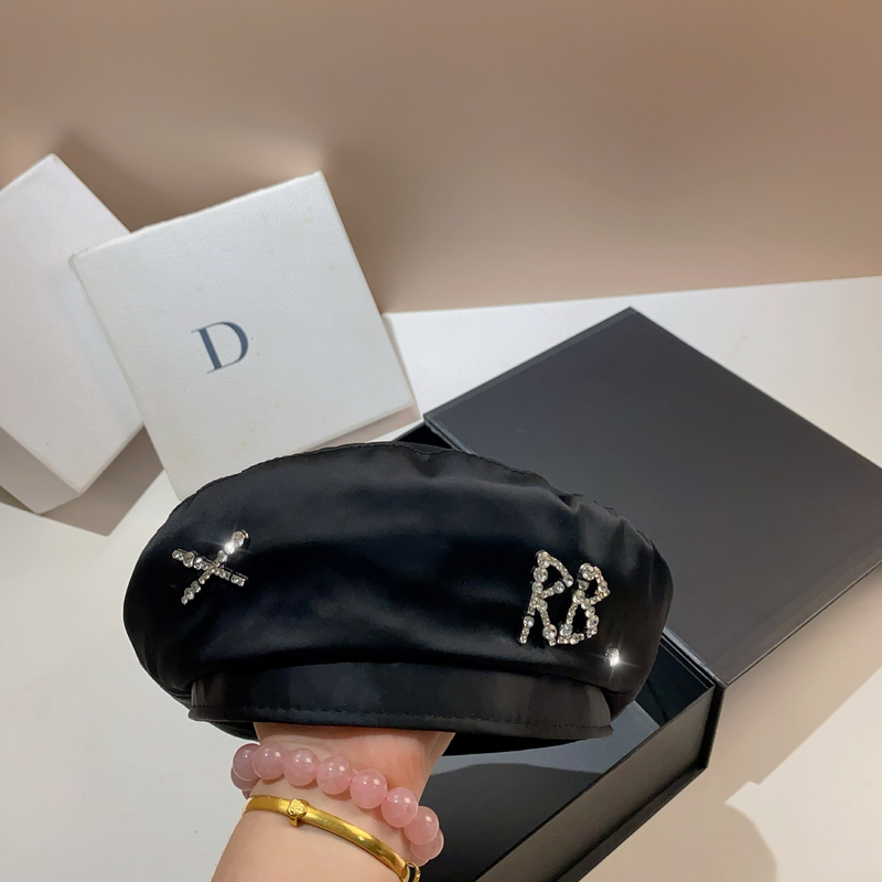 Chapéu de artista preto versátil de acetato RB 2025, boina de outono de cetim brilhante de alta qualidade para mulheres, moderno_voghion.com