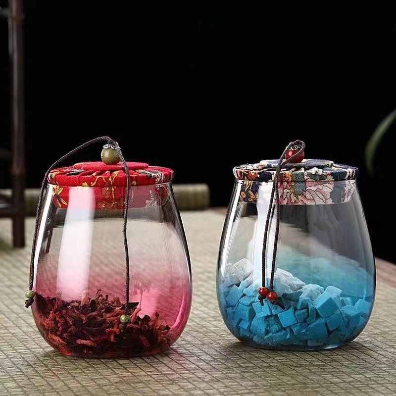 Bunte Teedose aus Glas mit floralem Deckel – 500 ml luftdichtes Vorratsglas (dekorativer Vorratsschrank-Organizer, stapelbares Design)_voghion.com