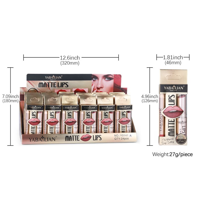 Lipstick Lipliner 2-in-1 lipliner with non stick cup durable waterproof matte lipstick set 12 colors_voghion.com