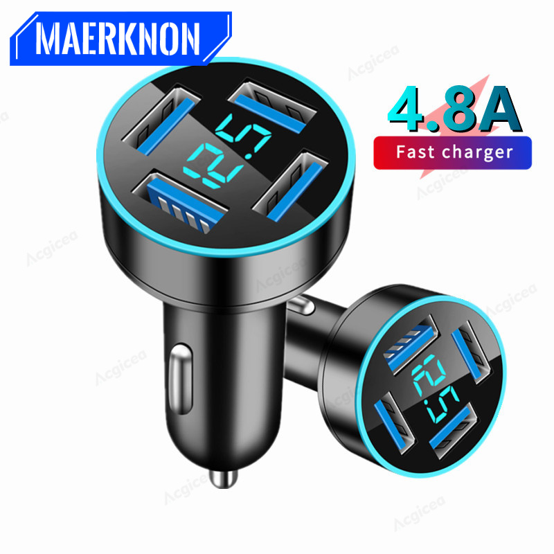 4-port USB 4.8A car charger LED fast charging quick charging 3.0 USB car charger adapter suitable for iPhone 14 Samsung_voghion.com