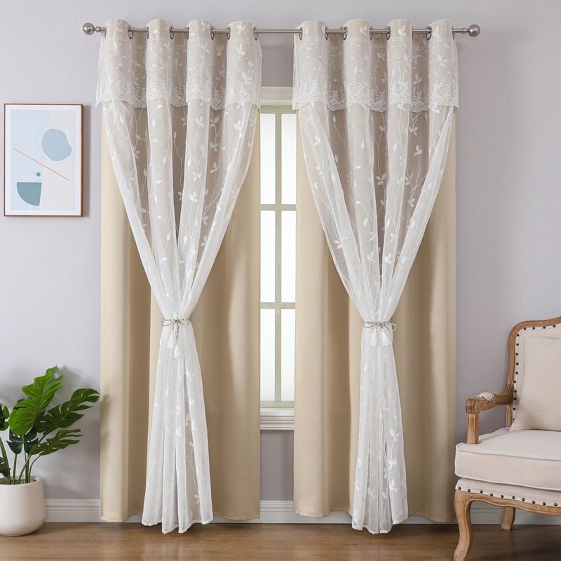 Verdunkelungsvorhänge aus Voile mit bestickten Blättern – doppellagige, transparente und verdunkelnde Vorhänge für Wohnzimmer, Schlafzimmer und Büro_voghion.com