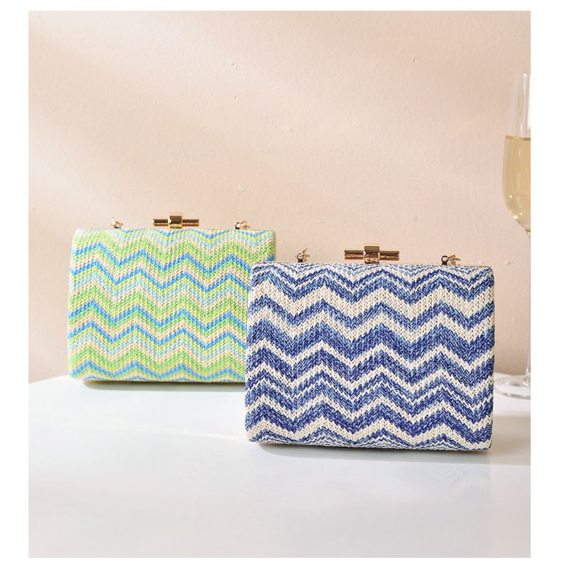 Borsa da donna estiva piccola in materiale di paglia fresca, tracolla singola, borsa da pranzo a catena, borsa quadrata ondulata, stile caldo a mano_voghion.com