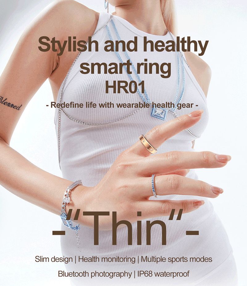 Nuovo anello intelligente HR01 con monitoraggio della frequenza cardiaca, del sonno, dell'ossigeno nel sangue, contapassi, monitor della salute alla moda con diamanti incastonati_voghion.com