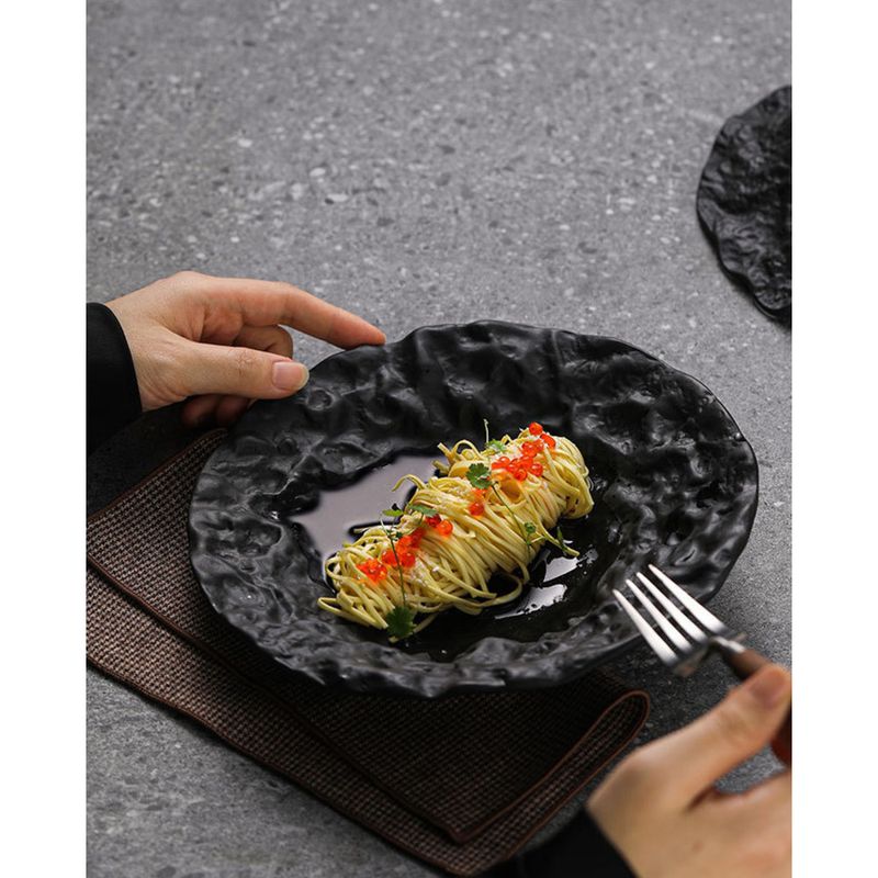 Volcanic Slanted Plate Restaurant Tableware Ceramic Bowl Creative Style Household High-end Irregular Shape_voghion.com