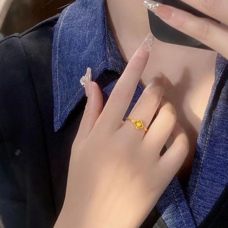 Perline di trasferimento anello quadrifoglio placcato oro moda occhi di gatto colore oro anello vivo_voghion.com