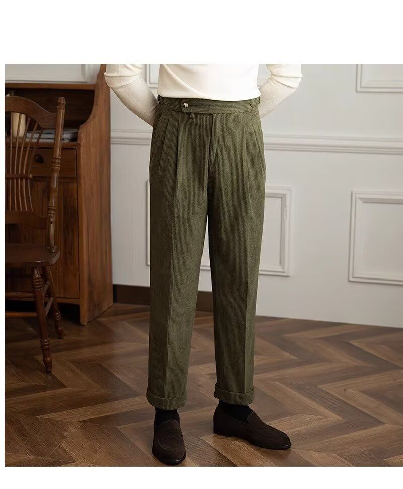 Cordhose im britischen Stil für Herren – Dicke Slim Fit Business-Freizeithose für den Winter (Schwarz/Off-White/Grün/Braun, Größen 28–36)_voghion.com