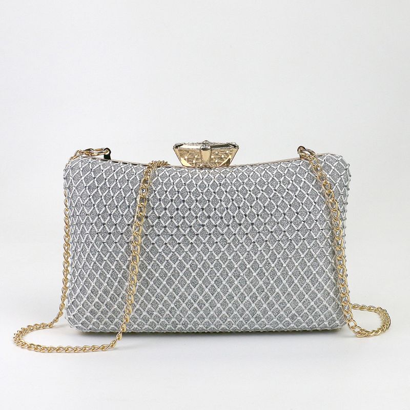 2025 Modische Clutch aus strukturiertem Mesh mit Diamantmuster, Abendtasche, Umhängetasche mit Kette, kleine Tasche_voghion.com