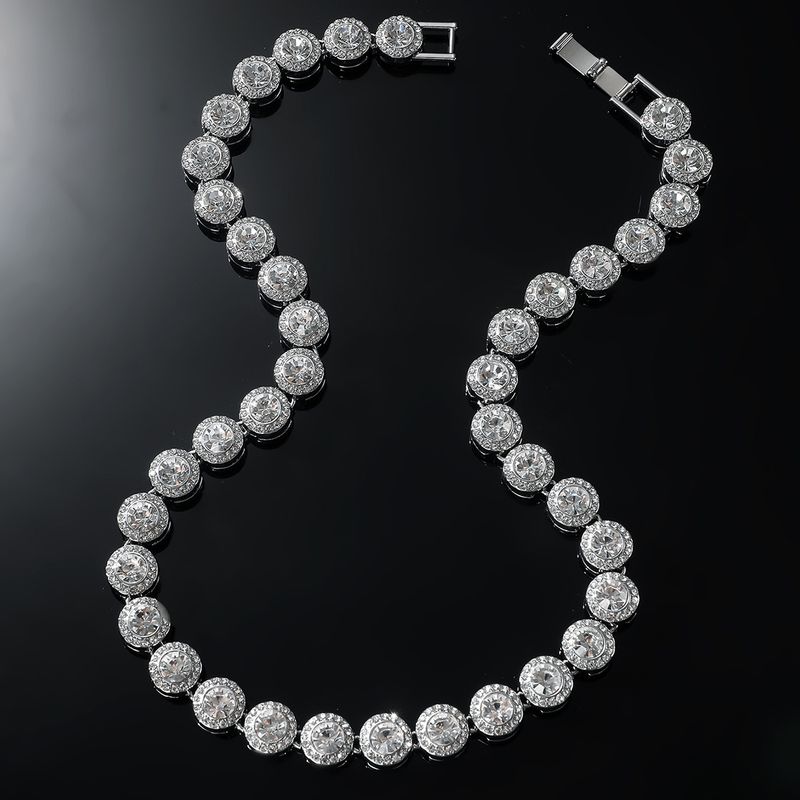 Collana hip hop con strass rotondi. Collana hip hop da uomo alla moda e alla moda con cuciture piene di diamanti._voghion.com