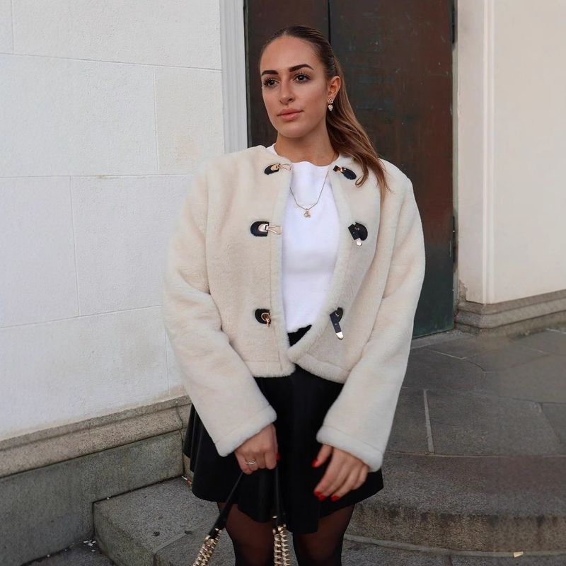 Giacca in pile caldo con fibbia decorata, cappotto in lana d'agnello, nuova moda autunno e inverno da donna_voghion.com
