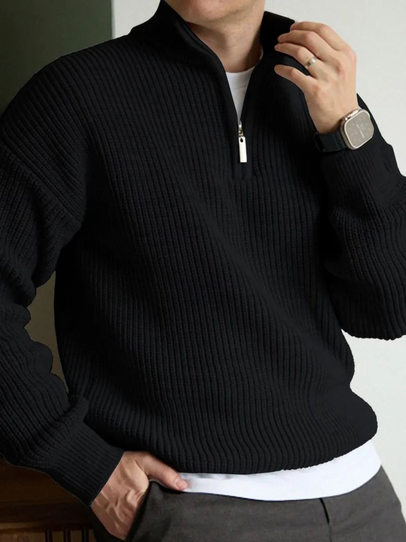 Men's Fall Winter Half Zip Stand Collar Sweater Men's Old Money Style Swetear Knitted Jumper_voghion.com