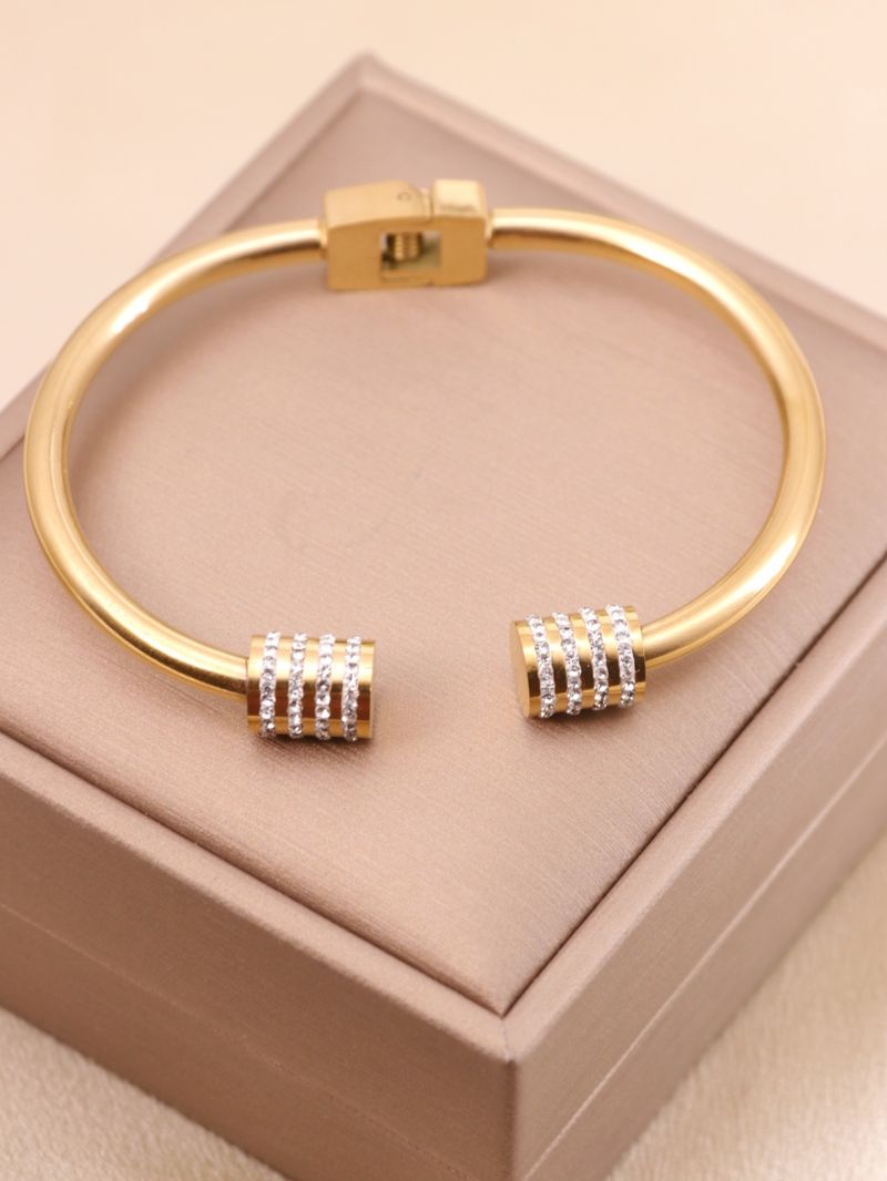 Modisches offenes doppelköpfiges diamantbesetztes Goldarmband aus Edelstahl für Damen_voghion.com