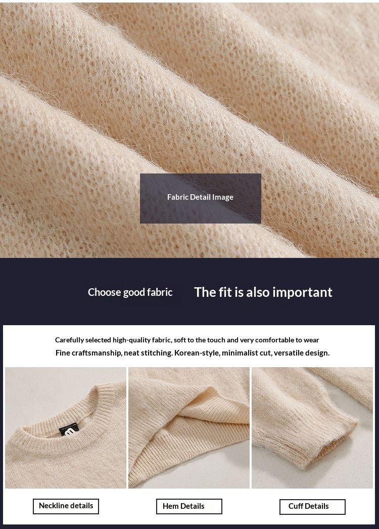 Hue Hue MYQ Solid Color Lazy Style Men's Winter Warm Base Shirt Korean Trend Loose Pullover Knitted Sweater_voghion.com