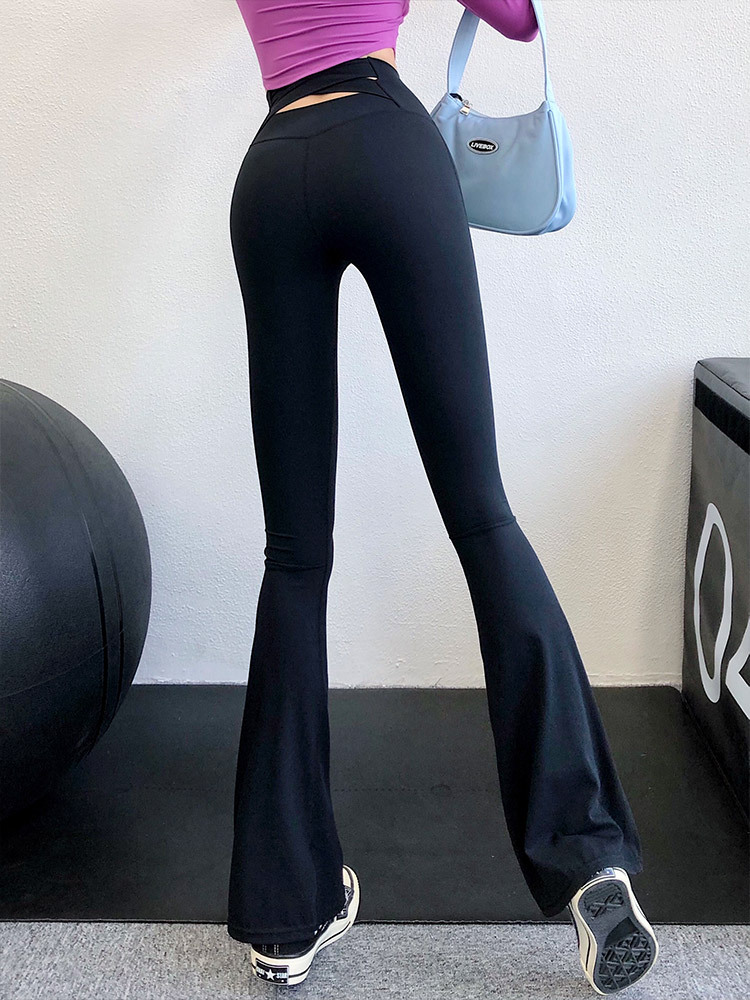 Pantaloni micro-evazați strâmți pentru femei, pentru primăvară și toamnă, cu talie înaltă, croială slim, pantaloni de yoga fitness_voghion.com