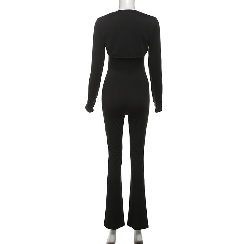 Tuta attillata a due pezzi, top a tubino tinta unita, tuta casual a maniche lunghe, moda invernale 2024 da donna_voghion.com