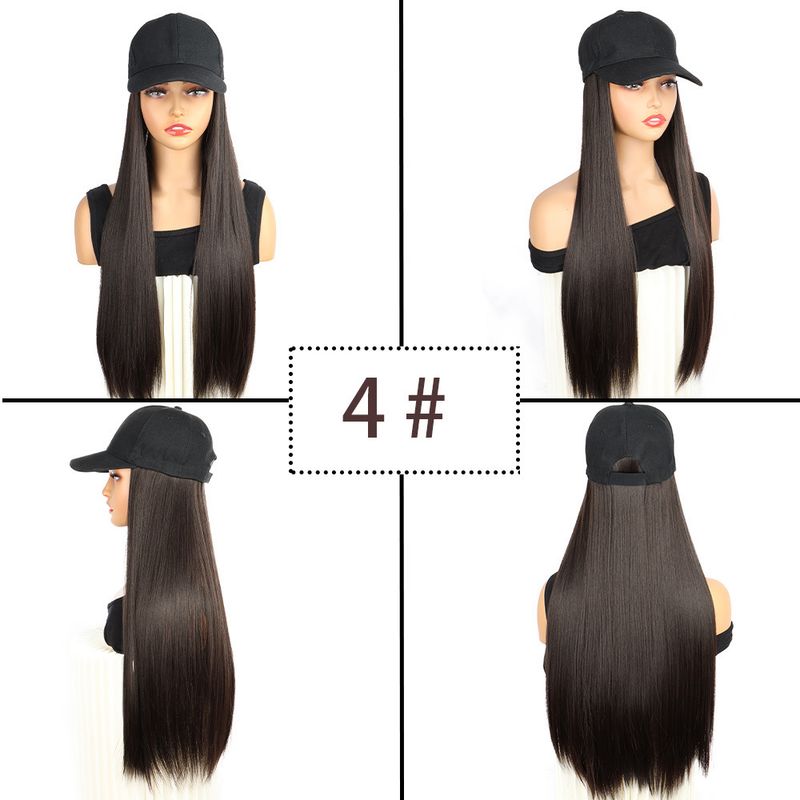 Cappello Parrucca Donna Capelli Lunghi Lisci Cappello da Baseball a Becco d'Anatra con Parrucca Tutto in Uno Copricapo Completo alla Moda per Primavera ed Estate_voghion.com