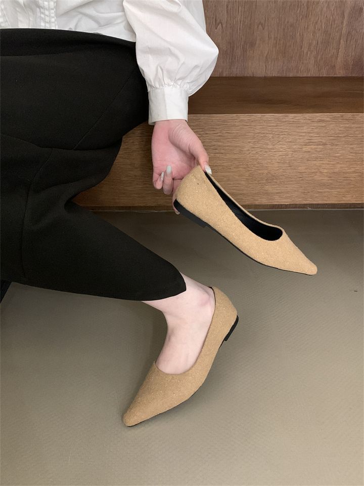 2025 Frühjahr Neue Pendler Arbeit Professionelle Bequeme Spitze Flache Unterseite Melad Matte Single Damen Bean Schuhe_voghion.com