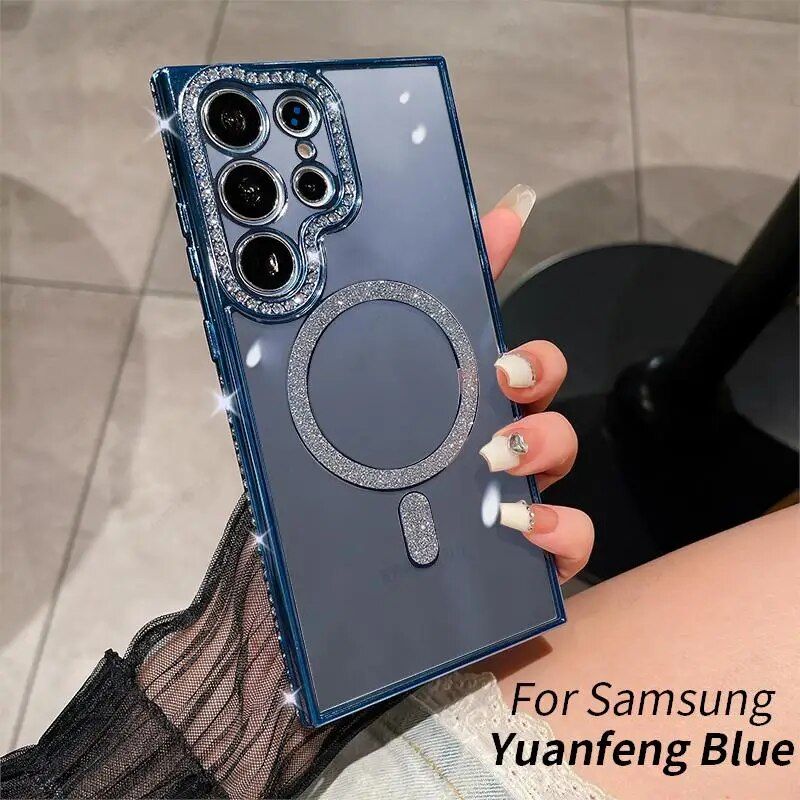 Glitter Galaxy S23 S22 S 24 23 Magnetic Bumper Diamond Cover For Samsung S24 Ultra Case_voghion.com